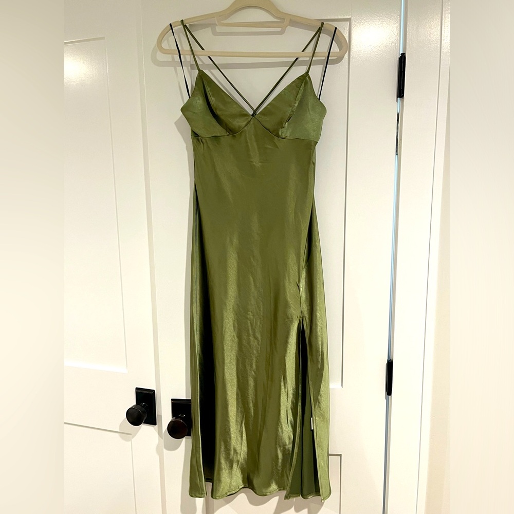 Green Satin Maxi Dress
